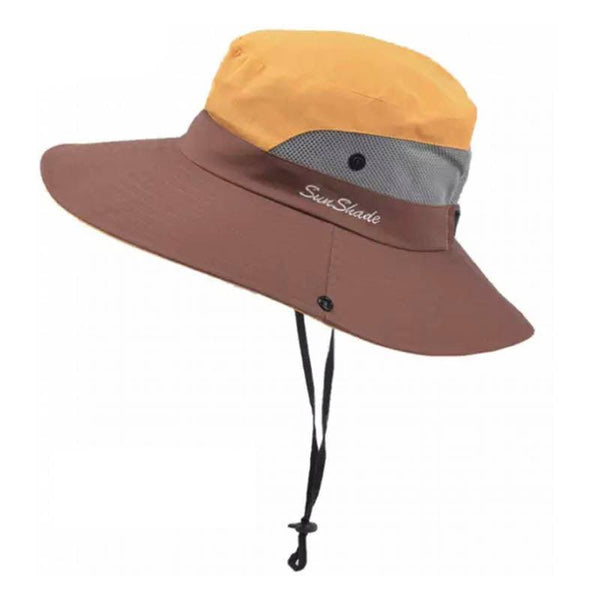 Women Wide Brim Ponytail Hat Sun Protect Visor Summer Beach Cap Anti Uv Floppy Yellow Hats