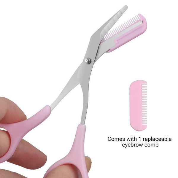 Eyebrow Trimmer Grooming Scissors Eyelash Thinning Shears Comb Brow Shaping Tool Pink Clippers & Trimmers