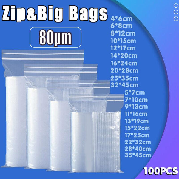 100X Bulk Clear Resealable Pe Plastic Zip Bags 13*19Cm 100Pcs Other Envelopes & Mailers