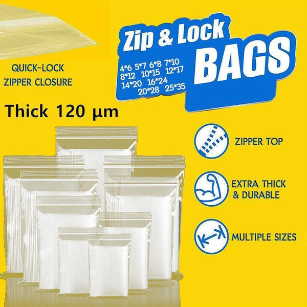 10/100Pcs Thick Resealable Ziplock Bags In 12 Sizes Lock Plastic 5X7cm 100Pcs Food Storage Bags