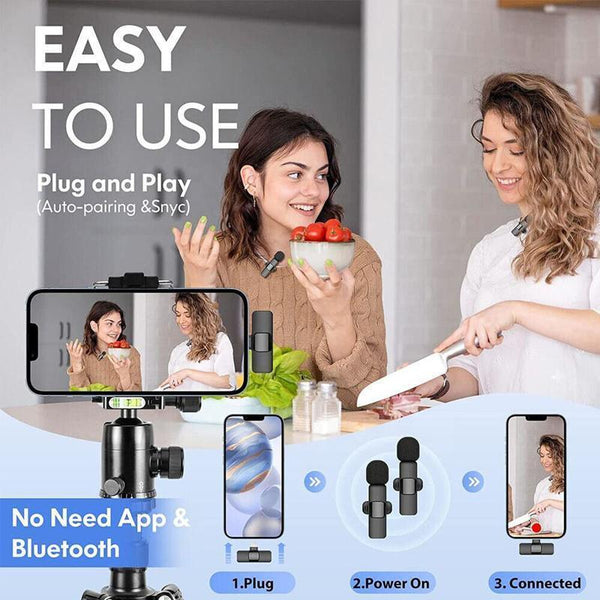 Wireless Lavalier Microphone Mini For Android Iphone Ipad Vlog Live Stream Lightning (Two ) Microphones