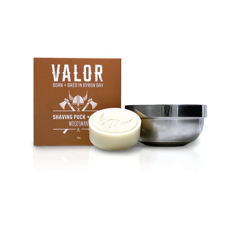 Valor Shaving Soap Puck + Steel Bowl (Woodsman Scent) Body Soaps