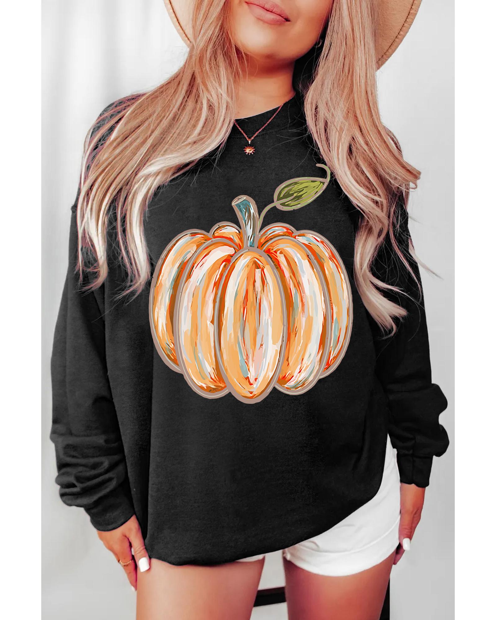 Black Thanksgiving Pumpkin Graphic Drop Shoulder Sweatshirt L Hoodies & Sweatshirts
