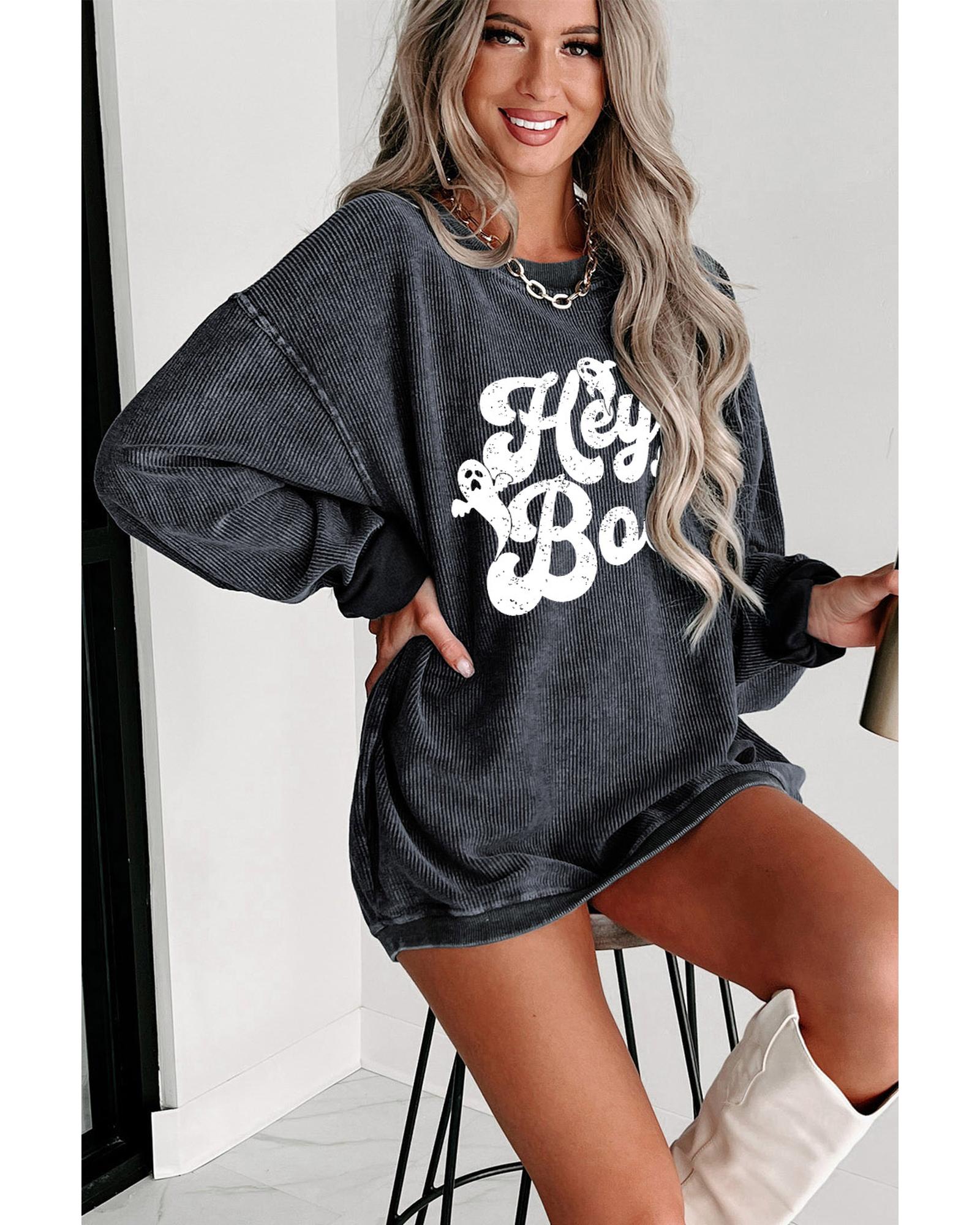 Gray Corded Hey Boo Ghost Graphic Drop Shoulder Halloween Sweatshirt Xl Hoodies & Sweatshirts