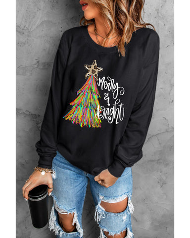 Black Merry & Bright Christmas Tree Graphic Sweatshirt Hoodies & Sweatshirts