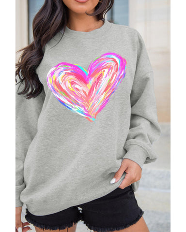 Gray Valentines Brushwork Heart Graphic Drop Shoulder Sweatshirt Hoodies & Sweatshirts
