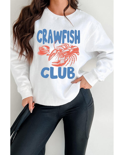 White Crawfish Club Printed Drop Shoulder Sweatshirt M Hoodies & Sweatshirts