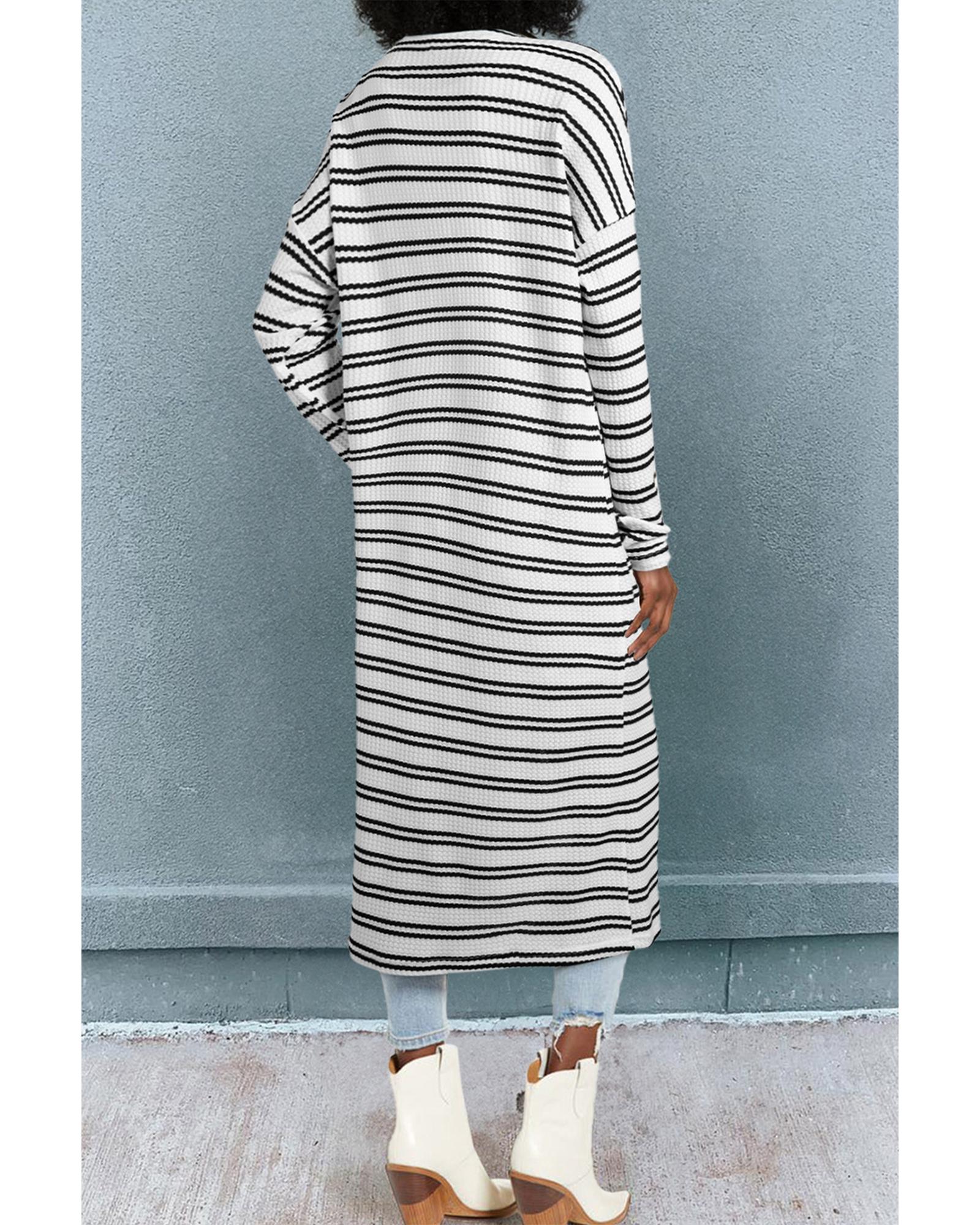 Black Stripe Print Open Front Duster Cardigan L Jumpers & Cardigans