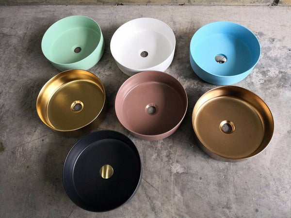2023 Matte Black White Pink Green Gold Copper Round 360 Mm Dia Top Counter Basin Porcelain Sink Bathroom Sinks