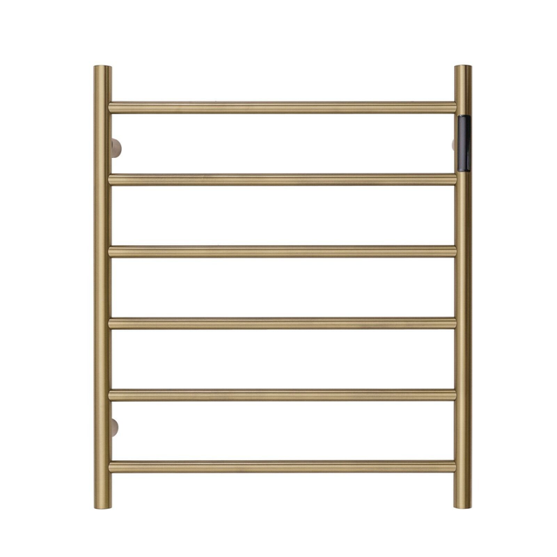 Blushtaps Premium Brushed Gold Heated Towel Rack With Led Control 6 Bars Round Design Au 650X620mm Wide Towel Racks