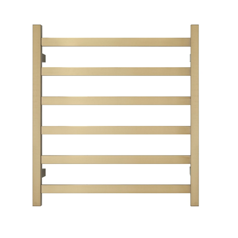 Blushtaps Premium Brushed Gold Heated Towel Rack 6 Bars Square Design Au 650X620mm Wide Towel Racks