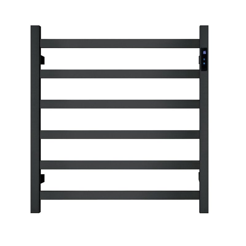 Blushtaps Premium Matte Black Heated Towel Rack With Led Control 6 Bars Square Design Au 650X620mm Wide Towel Racks