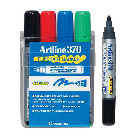 Artline 370 Flipchart Markers 2Mm Bullet Tip Assorted Colors Wallet Of 4 Art Pens & Markers