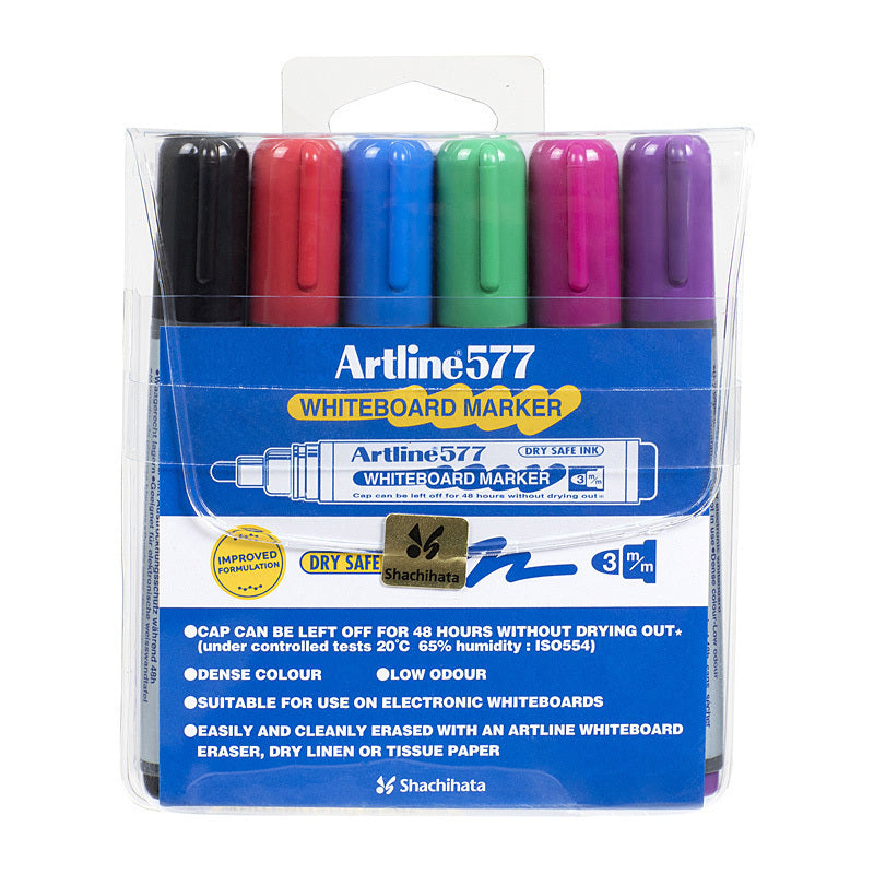 Artline 577 Assorted Whiteboard Markers Wallet Of 6 Whiteboard Markets