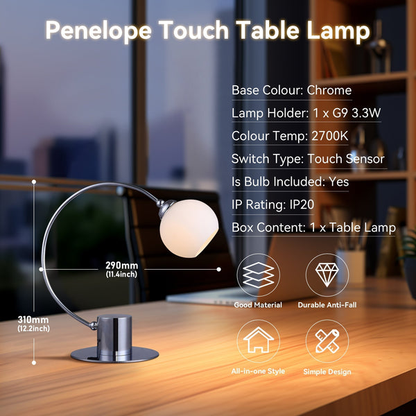 Penelope Touch Table Lamp Chrome Wall & Ceiling Lights