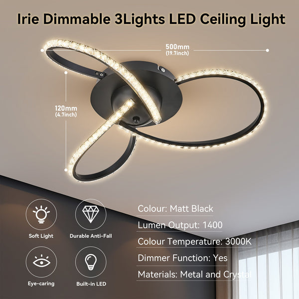 Irie Dimmable 3 Lights Led Ceiling Black Wall & Ceiling Lights