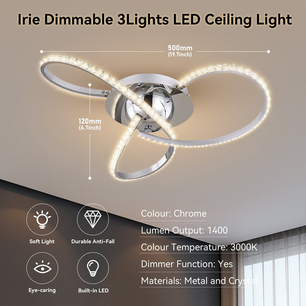 Irie Dimmable 3 Lights Led Ceiling Chrome Wall & Ceiling Lights