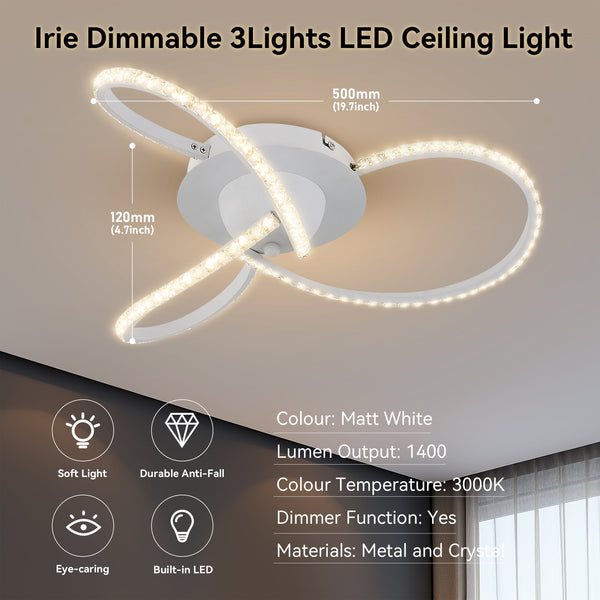 Irie Dimmable 3 Lights Led Ceiling White Wall & Ceiling Lights