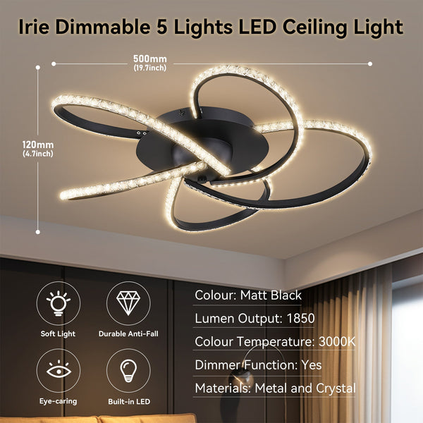 Irie Dimmable 5 Lights Led Ceiling Black Wall & Ceiling Lights