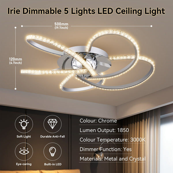Irie Dimmable 5 Lights Led Ceiling Chrome Wall & Ceiling Lights