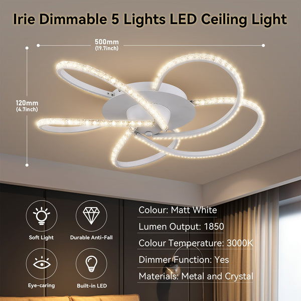 Irie Dimmable 5 Lights Led Ceiling White Wall & Ceiling Lights