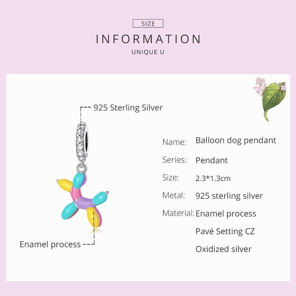925 Sterling Silver Balloon Puppy Pendant For Bracelets & Necklaces Charms & Pendants