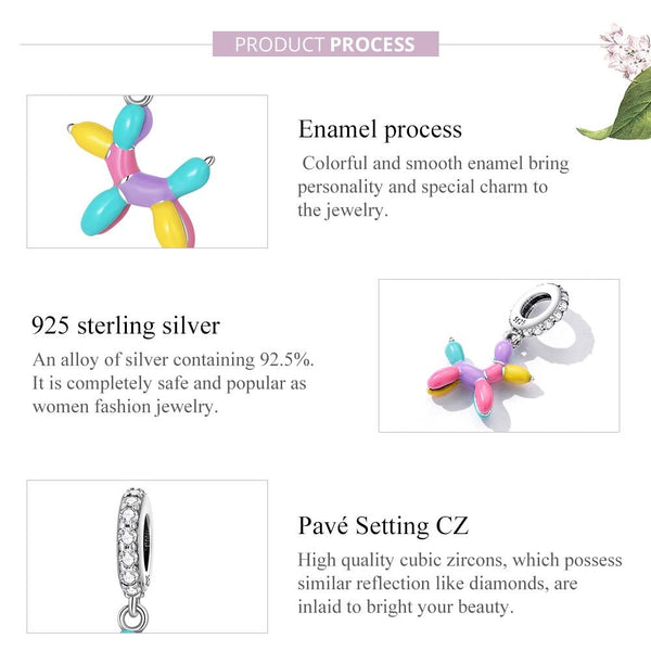 925 Sterling Silver Balloon Puppy Pendant For Bracelets & Necklaces Charms & Pendants