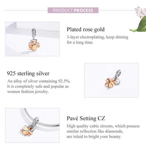925 Sterling Silver Golden Four Leaf Clover Pendant For Diy Bracelets Charms & Pendants