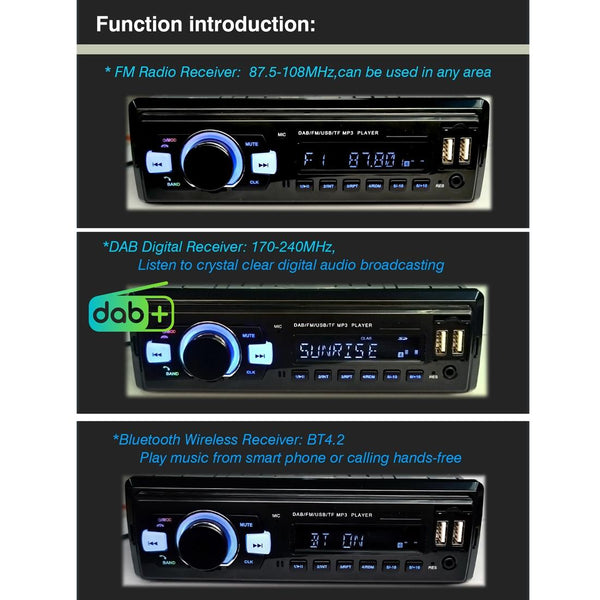 1 Din Car Dab Radio Player Bluetooth Fm U Disk Mp3 Tf Card Car Audio In Dash Units