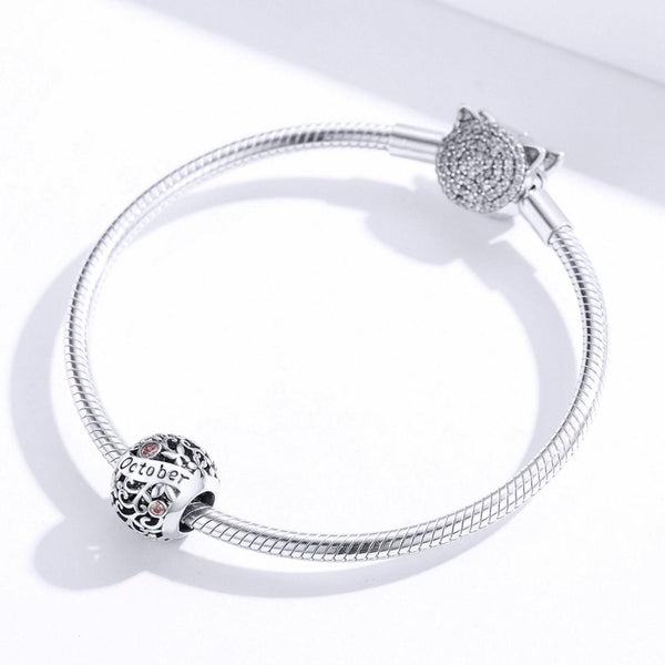 925 Sterling Silver Diy Birthstone Bracelet & Necklace Set October Style Charms & Pendants
