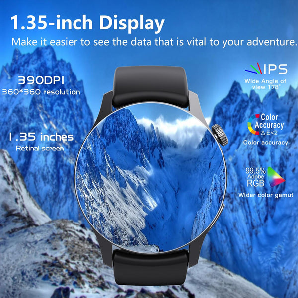 1.35 Inch Smart Watch Bluetooth Calls Health Monitoring 150+ Sports Black Silver Bamboo Smart Watches