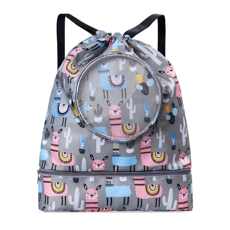 Grey Waterproof Drawstring Beach Bag L Wet Dry Separation Kids Shoulder Strap Backpacks & Bags