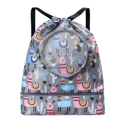 Grey Waterproof Drawstring Beach Bag L Wet Dry Separation Kids Shoulder Strap Backpacks & Bags