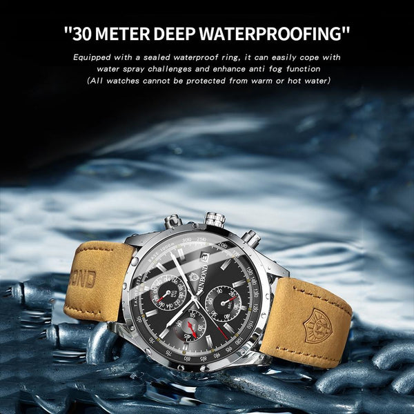 Waterproof Luminous Quartz Watch Multifunctional 30M Black Steel Other Watches