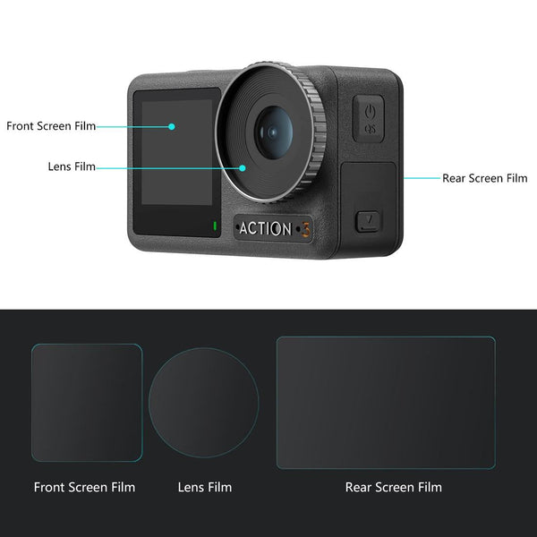 Tempered Glass Film Set For Dji Action 3 In 1 Protection Front And Back Screens Lenses Camera Screen Protectors