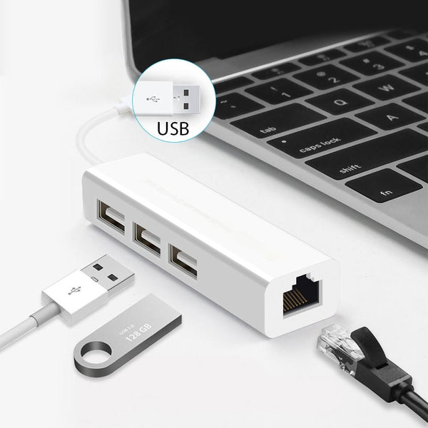1 Sets Of Usb 2.0 Ethernet Adapter + 3 Port Hub White Ethernet Cables (Rj 45/8P8c)