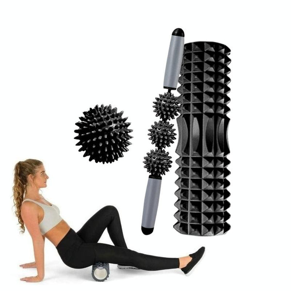 3 In 1 Eva Foam Roller Set 33Cm Length Black Foam Rollers
