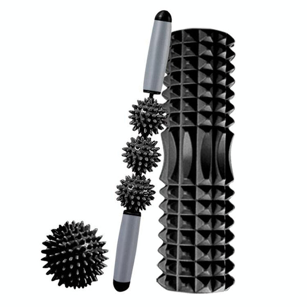 3 In 1 Eva Foam Roller Set 33Cm Length Black Foam Rollers