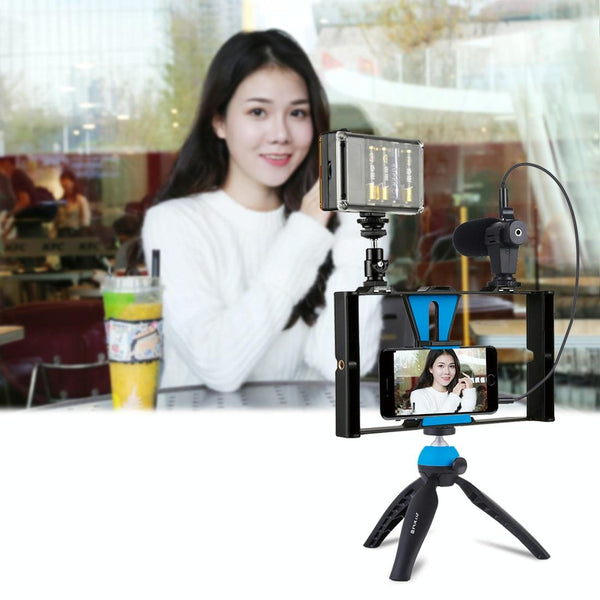 Blue Smartphone Video Rig & Microphone Kit For Live Broadcast Compatible With Iphone Galaxy Huawei Xiaomi Htc Lg Google And More Other Mobile Accessor