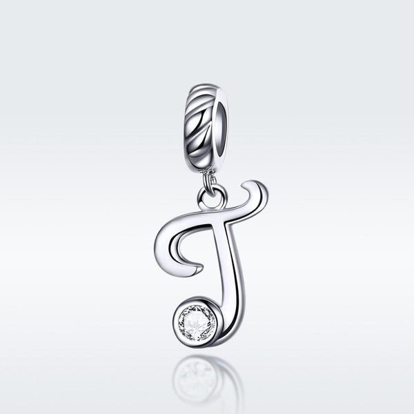 925 Sterling Silver Personalized Letter Pendant For Diy Bracelets And Necklaces Style T Charms & Pendants