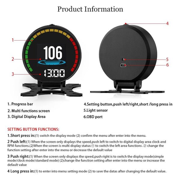 Car Hud Head Up Display Water Temp Speed Voltage Other Car Interior