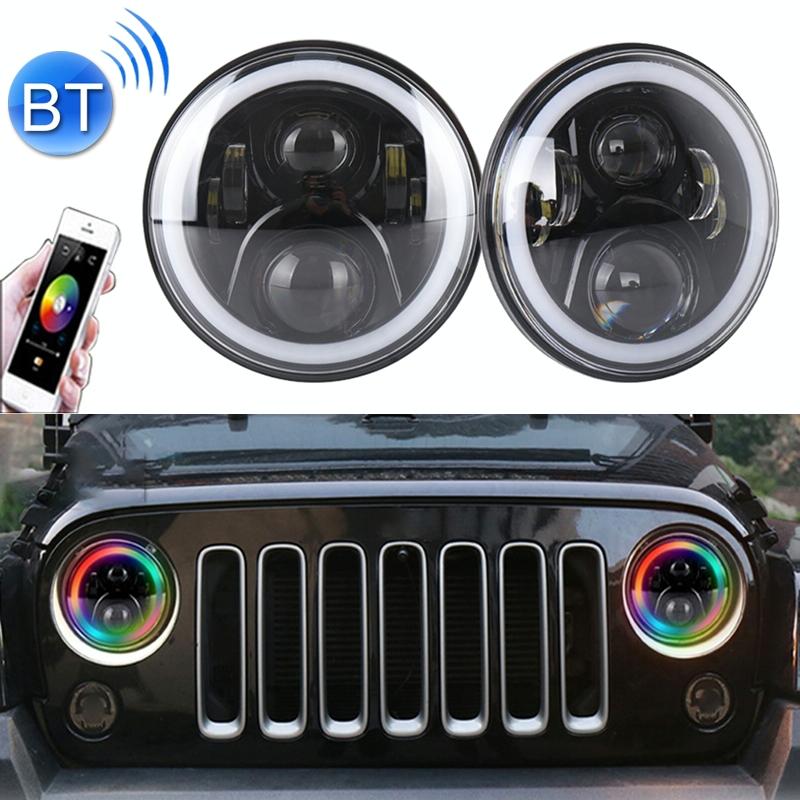2 Pcs 7 Inch Dc12v 6000K 6500K 50W Car Led Headlight Cree Lamp Beads For Jeep Wrangler / Harley Support App + Bluetooth Control Black Other Auto Tool