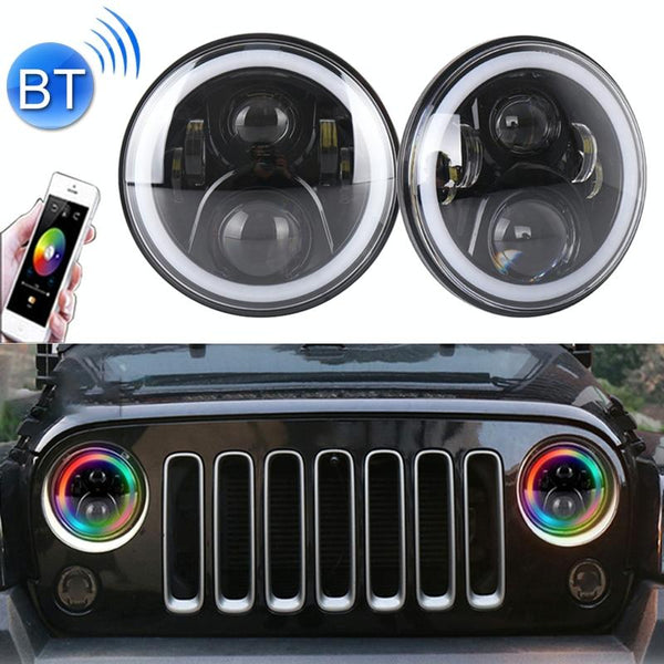 2 Pcs 7 Inch Dc12v 6000K 6500K 50W Car Led Headlight Cree Lamp Beads For Jeep Wrangler / Harley Support App + Bluetooth Control Black Other Auto Tool