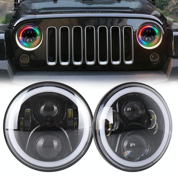 2 Pcs 7 Inch Dc12v 6000K 6500K 50W Car Led Headlight Cree Lamp Beads For Jeep Wrangler / Harley Support App + Bluetooth Control Black Other Auto Tool