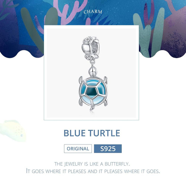 925 Sterling Silver Blue Turtle Pendant For Diy Bracelets & Necklaces Charms & Pendants