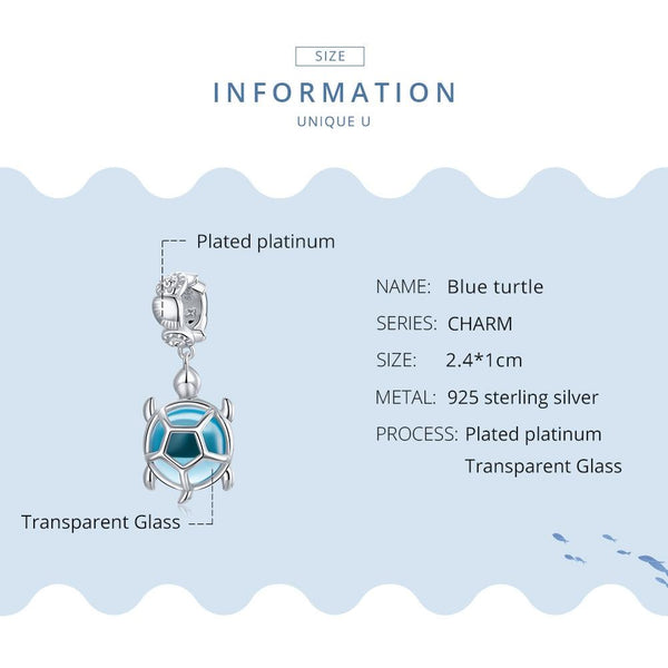 925 Sterling Silver Blue Turtle Pendant For Diy Bracelets & Necklaces Charms & Pendants