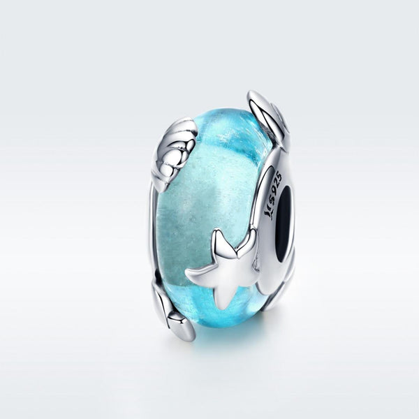 925 Sterling Silver Ocean Star Pendant Bracelet With Blue Glass Bead Charms & Pendants