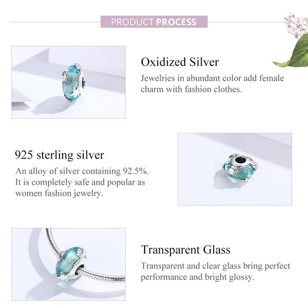 925 Sterling Silver Ocean Star Pendant Bracelet With Blue Glass Bead Charms & Pendants