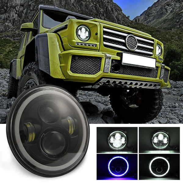 7 Inch H4 / H13 Dc 9V 30V 3000Lm 6000K 30W Ip67 4Led Lamp Beads Car Round Shape Headlight Lamps For Jeep Wrangler Harley With Angel Eye Led Car Lights