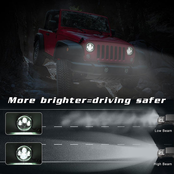 7 Inch H4 / H13 Dc 9V 30V 3000Lm 6000K 30W Ip67 4Led Lamp Beads Car Round Shape Headlight Lamps For Jeep Wrangler Harley With Angel Eye Led Car Lights